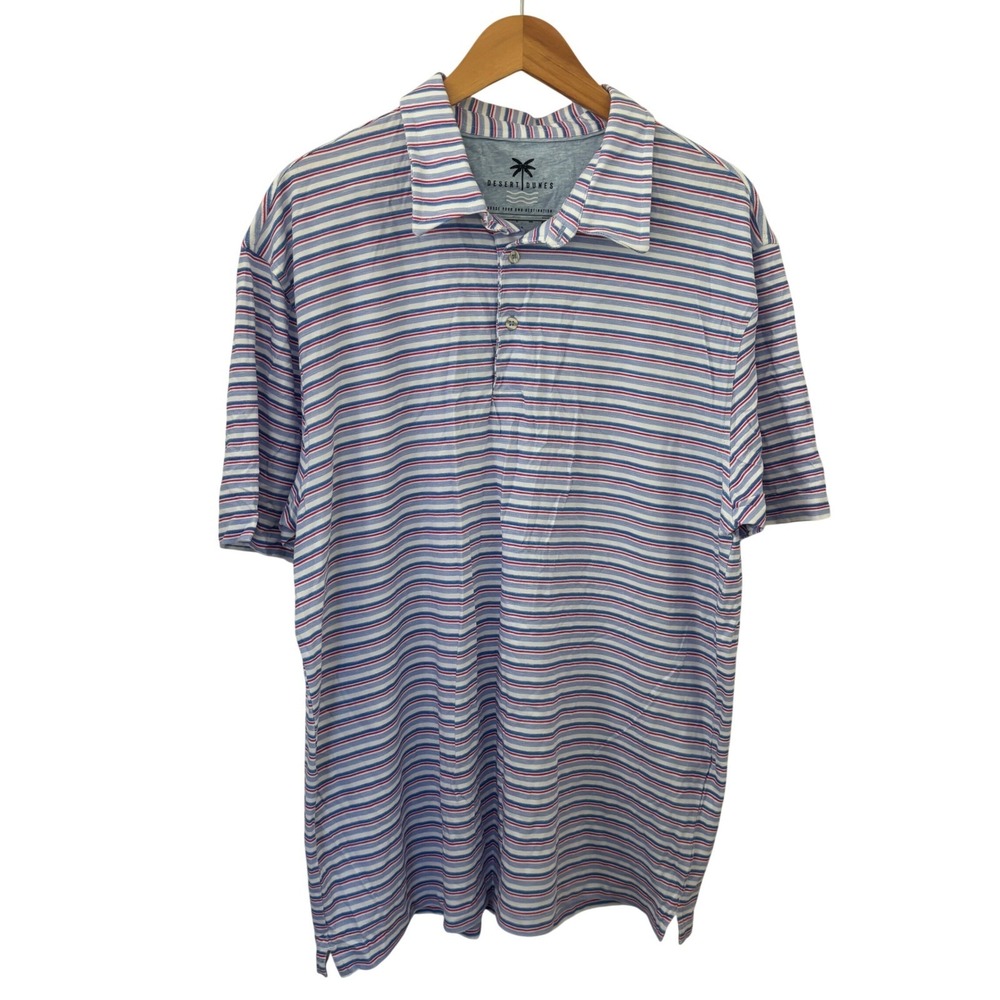 Desert Dunes Mens XXL Polo Shirt Blue Red Striped Short Sleeve Casual Golf Top